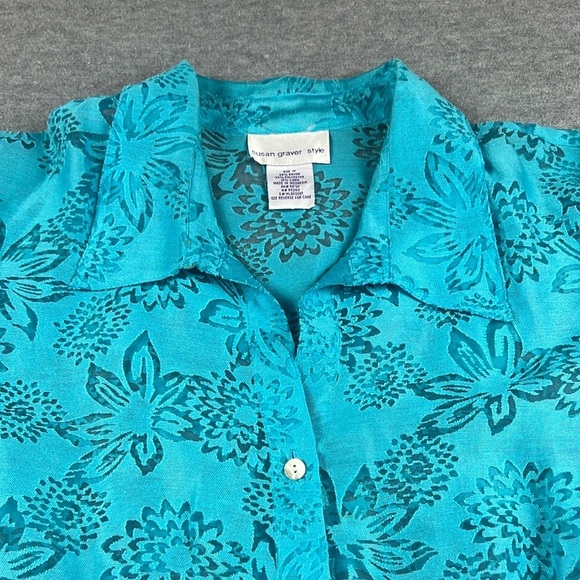 Vtg Susan Graver Women’s Size 1X Linen Blend Semi Sheer Blouse Top Boho Cottage - Picture 2 of 11